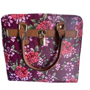 Elegant Floral Hand Bag with Brown Straps